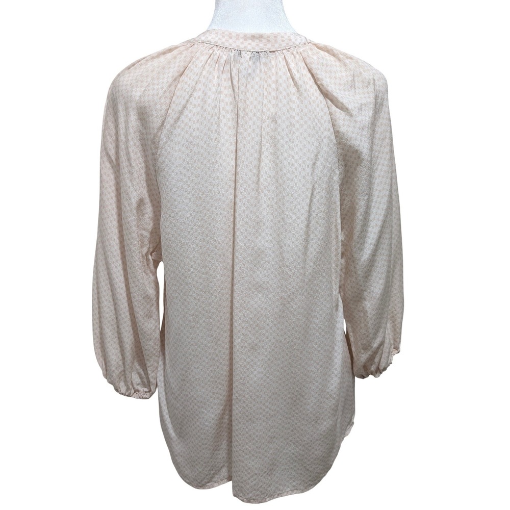 Joie Pink 100% Silk Pink Geometric Print Split Neck 3/4 Sleeve Blouse Top XS - Picture 3 of 8
